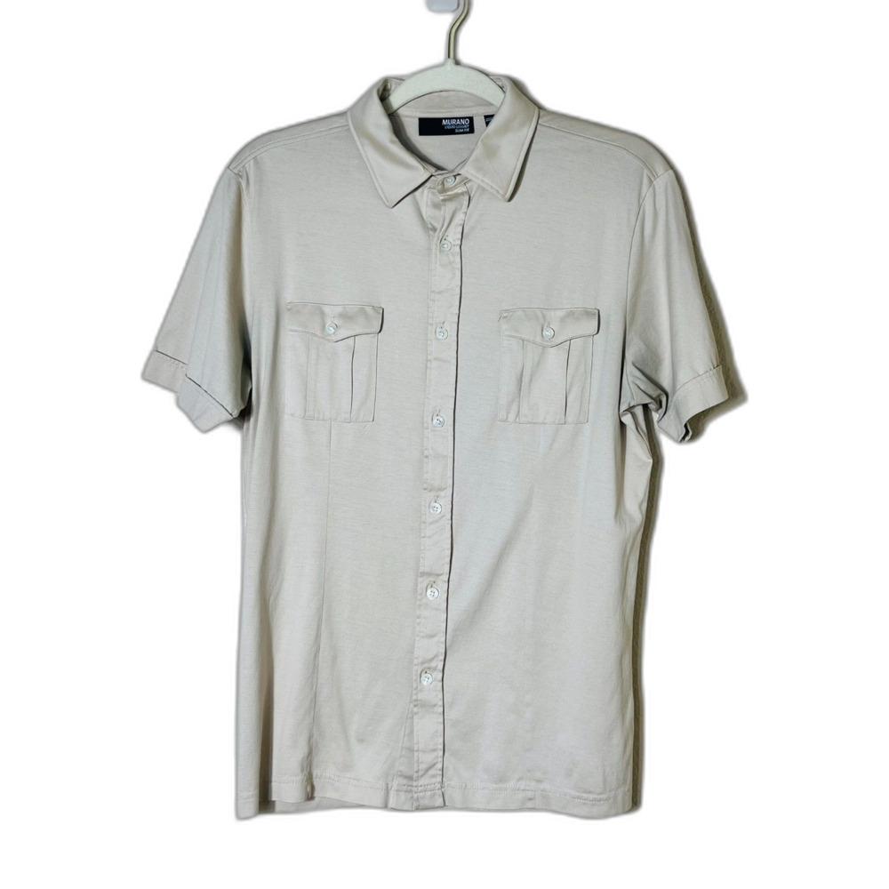Murano Mens Liquid Luxury Slim Fit Khaki Dual Pockets Performance Med Short